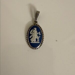 Elegant Vintage Wedgwood  Blue Jasperware Cameo Pendant